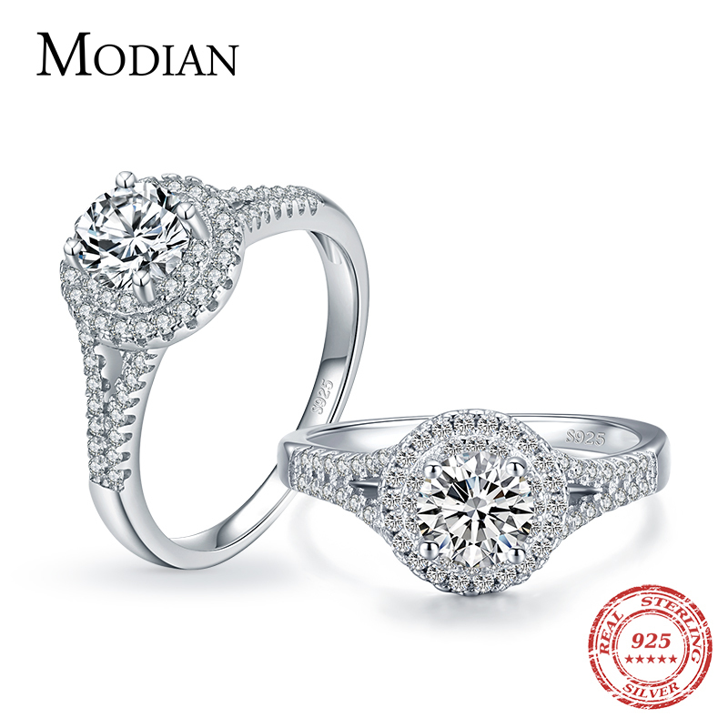Wedding Rings Modian Real 925 Sterling Silver Rings For Women Round Classic Ten Hearts Zircon Ring Romantic Wedding Statement Jewelry With Box 23080