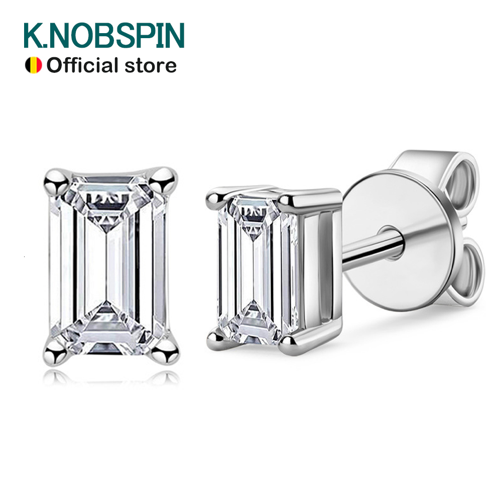 Stud KNOBSPIN D VVS1 Emerald Cut Earring s925 Sterling Sliver Plated with 18k White Gold Earrings for Women Fine Jewelry 230804