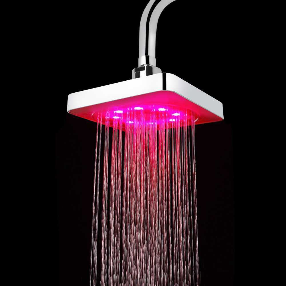 Bathroom Shower Heads LED Shower Head Batteries colors Temperature Sensor Square Fixed Showerhead Rainfall Top Spray Colors Gradual Changing L260-image-891768258
