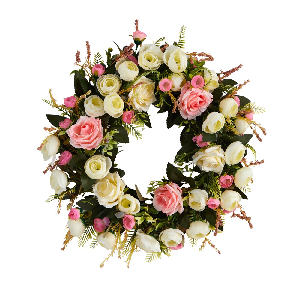 Plastic All Occasion Rose Artificial Wreath, 20 Multicolor