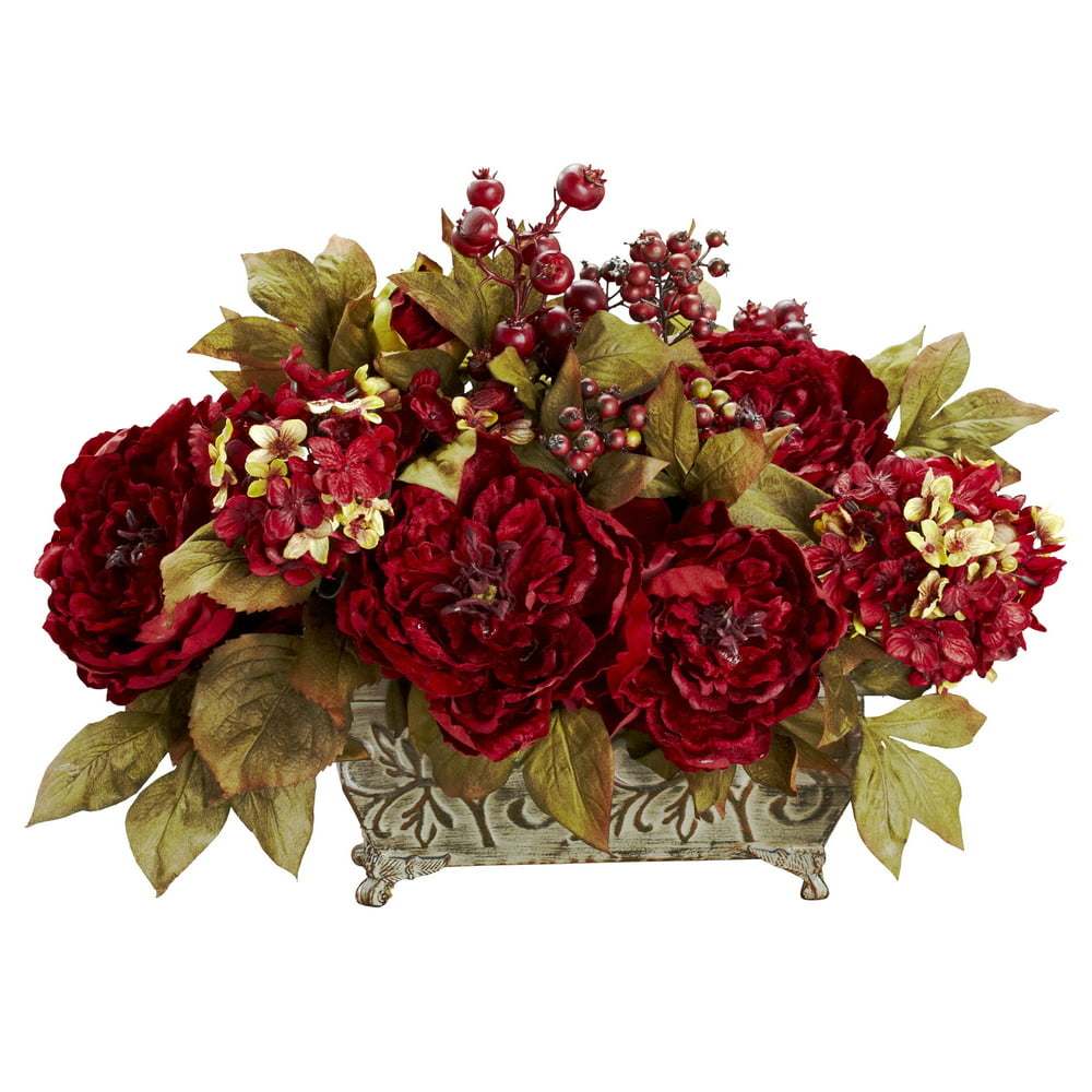 Peony Hydrangea Artificial Arrangement, Red