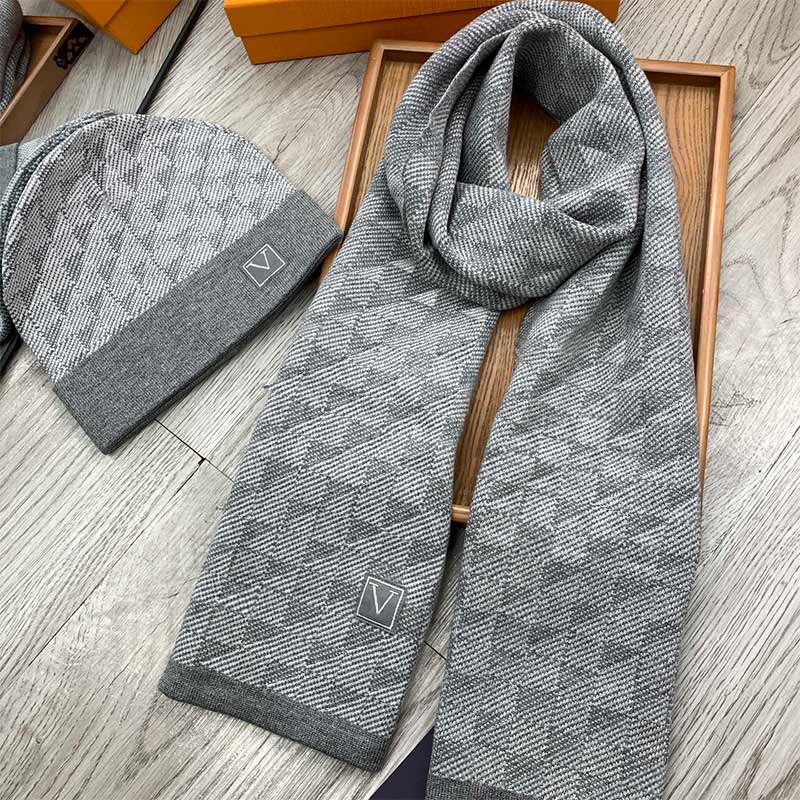 Knitting Scarf Hat Suit Wool Winter Scarves Unisex Skullcap Warm Letters Checker style Floral Design for Man Women Shawl Long Neck-image-892100667