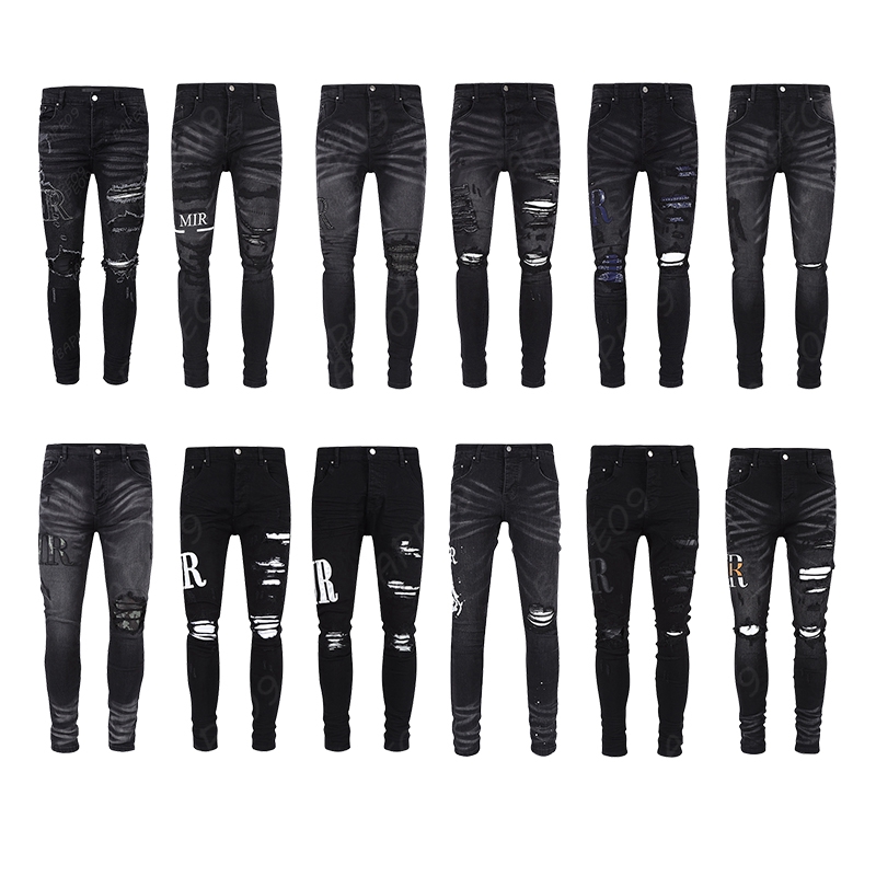 Jeans pour hommes Designer en détresse déchiré Skinny Cowboy Pantalon Violet Jeans Rock Revival Pantalon Droit Slim Élastique Denim Fit Moto Pant