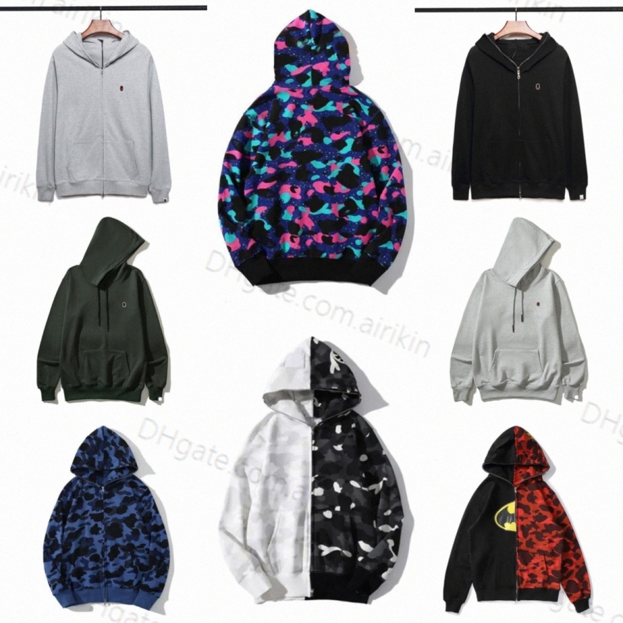Mens Designer Hoodies zip up shark jackets long sleeve hooded coats Loose Camouflage Jacket print woman hoody-image-892032843
