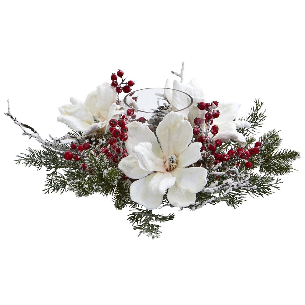 Frosted White Magnolia Berry Artificial Candelabrum