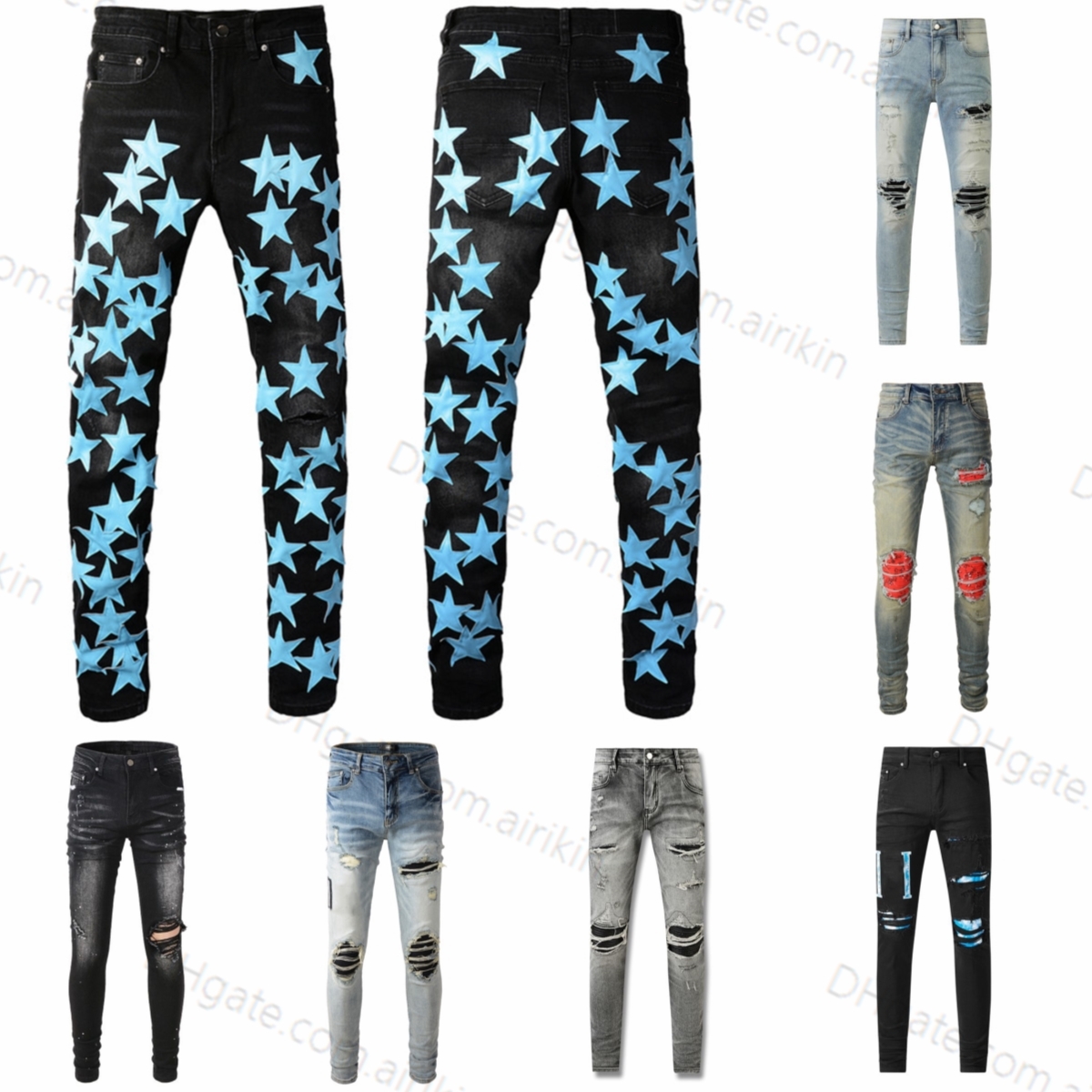 2023 Casual Jeans Pants amirs Streetwear Black Fit Men Autumn Masculina Trendy Dance Club Skinny s toursers Mens Designer Pant Ripped Hip hop High S