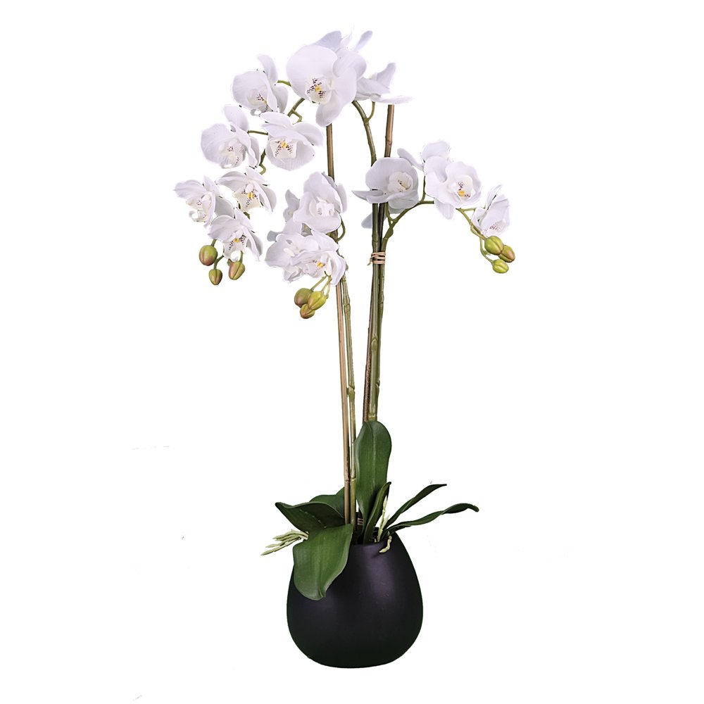 LCG Sales 32 Faux White Orchid in White Embossed Ceramic Pot