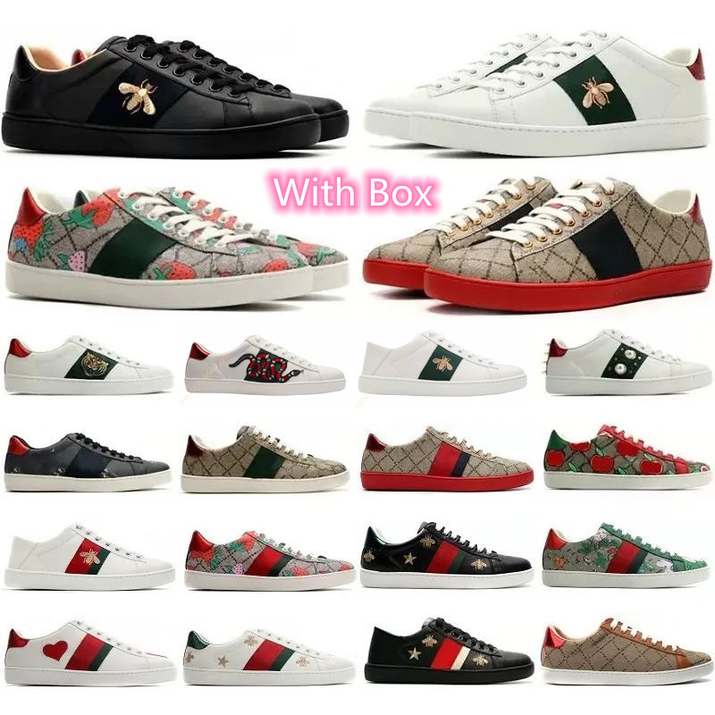 Designers de luxe Chaussures décontractées Ace Baskets Tenue décontractée Chaussures de tennis Hommes Femmes Lace Up Classic White Leather Patter