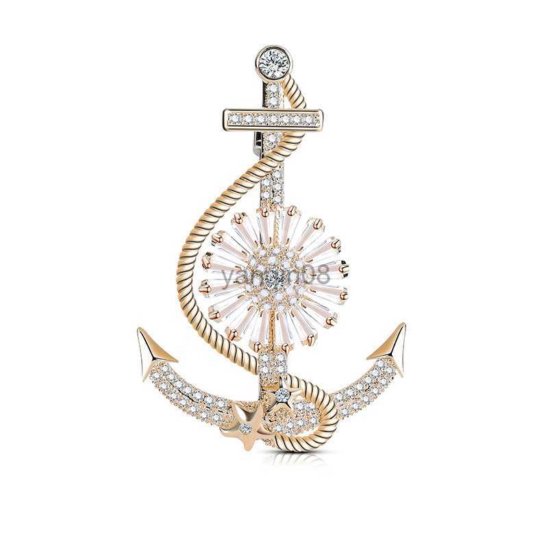 Pins Brooches Blucome Special Design Anchor Shape Brooch Zircon Pins Women's Brooch for Coat Suit Bag Hijab Badge Wedding Party Jewelry Gift-image-892582055