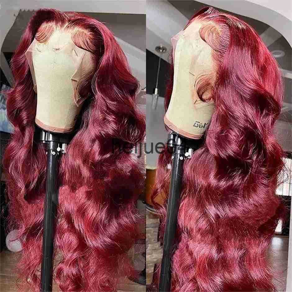 Human Hair Capless Wigs 99J Human Hair Lace Front Wig Burgundy Body Wave Lace Frontal Wig For Black Women 180 Density Dark Wine Red Lace Closure-image-892479465