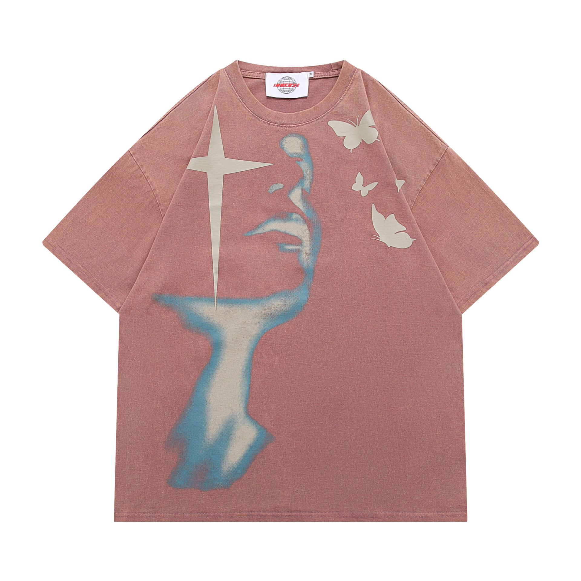 Vintage Streetwear Punk T Shirt Hip Hop Butterfly Shadow Graphic Print Washed Tshirt Men Harajuku Gothic Tee 2023 Fashion Top