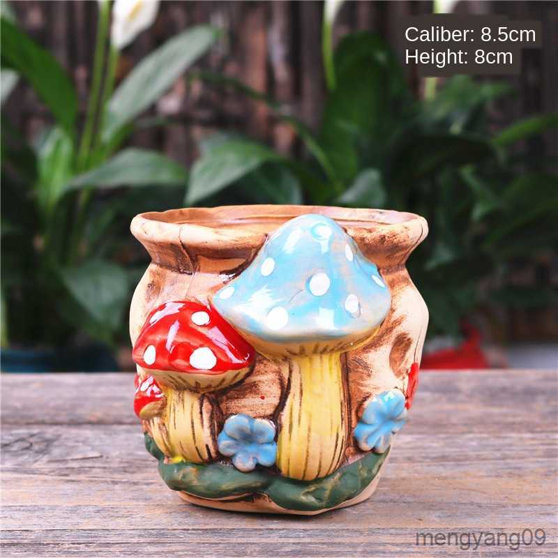 Planters Pots Kreativitas Jamur Stoneware Pot Bunga Sukulen Rumah Tangan Lubang Pot Bunga Sukulen L260524-image-892572417