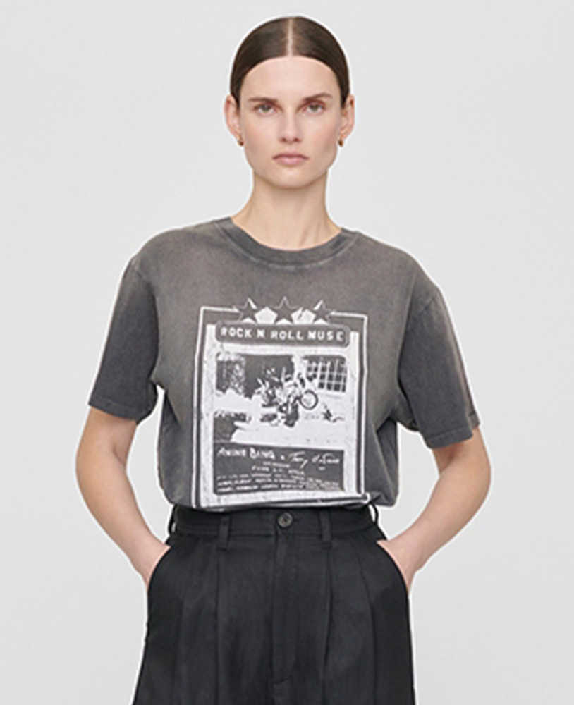 23SS Women Designer t Shirt Anines Bings New AB stars motorcycle printing washed and fried color dyeing spray Loose Women Short Sleeved Summer Co-image-892700529