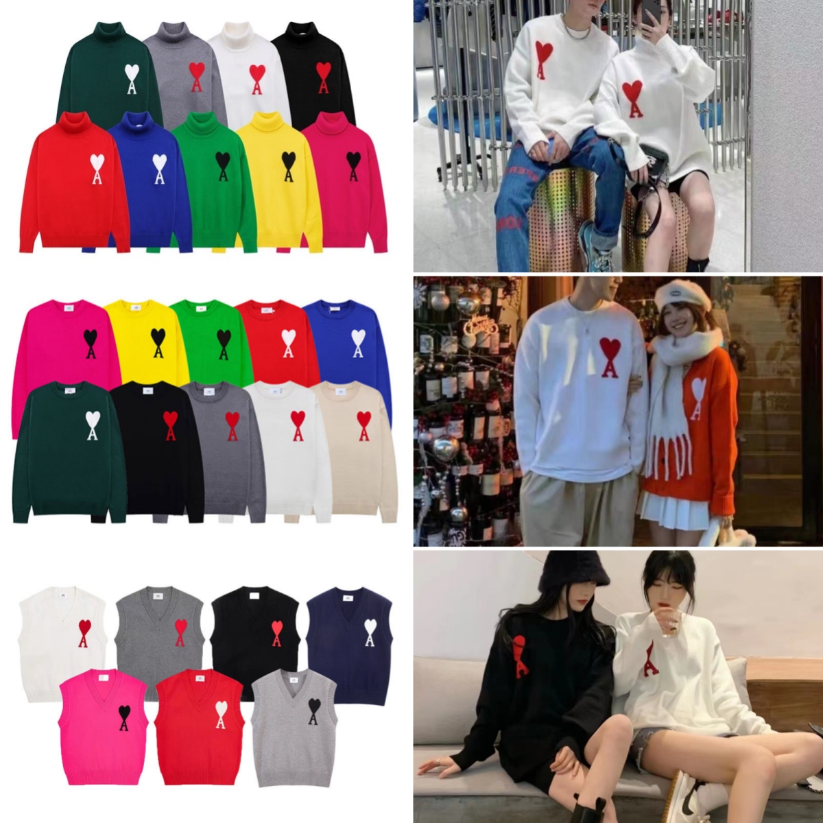 Amisweater Paris Pull Hommes Wowen Designer Chemises Tricotées À Manches Longues Français High Street Brodé Un Motif De Coeur Hommes Femmes
