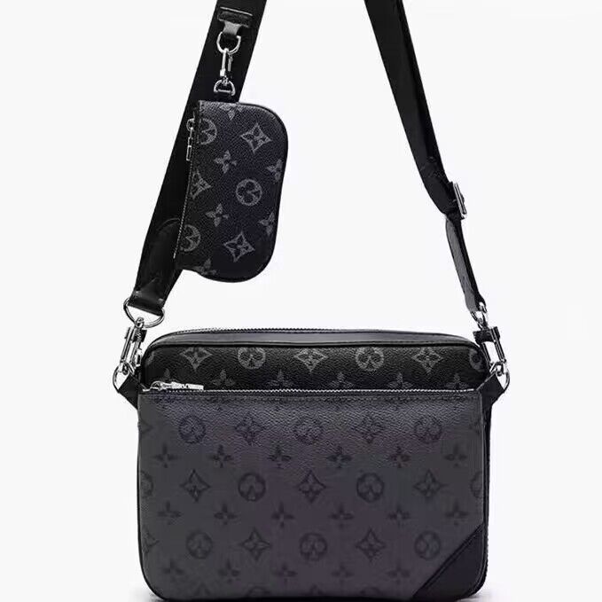 2023 Sacs de créateurs en cuir authentiques de qualité 3 pcs sacs de messager noir détachable sacs hommes crossbody 3 in 1