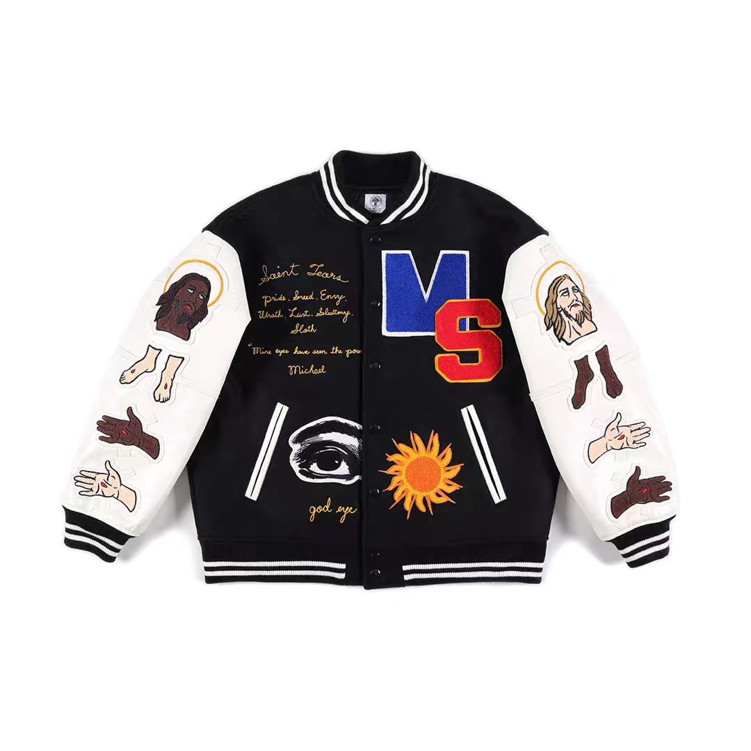 Nouveaux vêtements de mode Sa-int michael Veste de baseball américaine brodée manteau vintage pour hommes et femmes CPFM polo à manches longues s