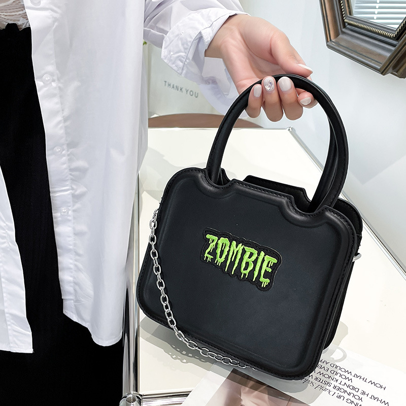 Zombie Punk Designer Shoulder Crossbody Bag Messenger Handbag Women Girl Chain Black PU Bags