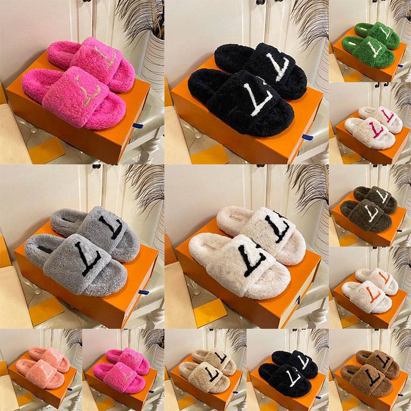 Sandales de créateurs célèbres femmes maison fourrure moelleux Sippers hiver intérieur maison pantoufle diapositives noir et blanc fourrure floue