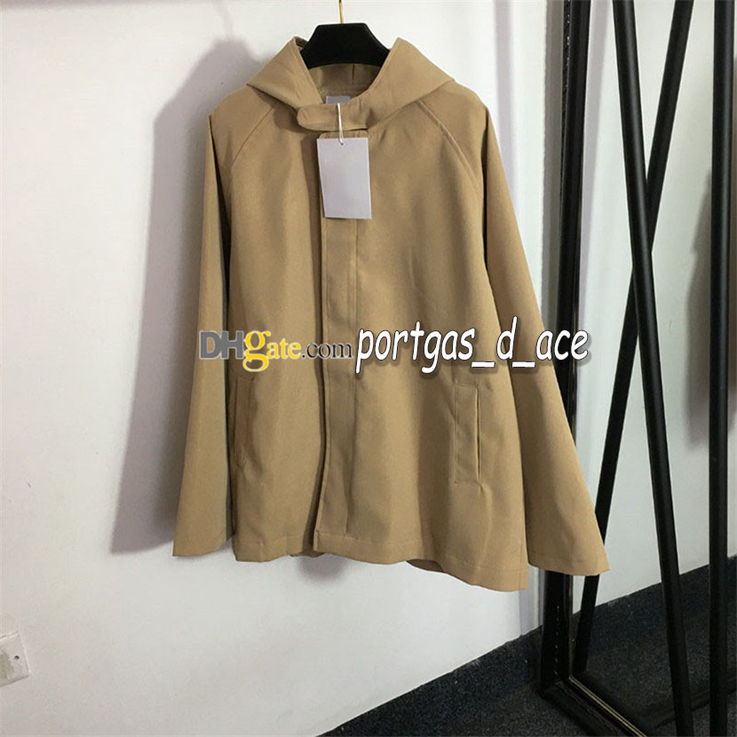 Femmes Trench-Coat À Capuche À Manches Longues Veste Décontractée Vintage Dos Lettre Brodé Manteaux Automne Printemps Femme Élégant Kaki Vestes