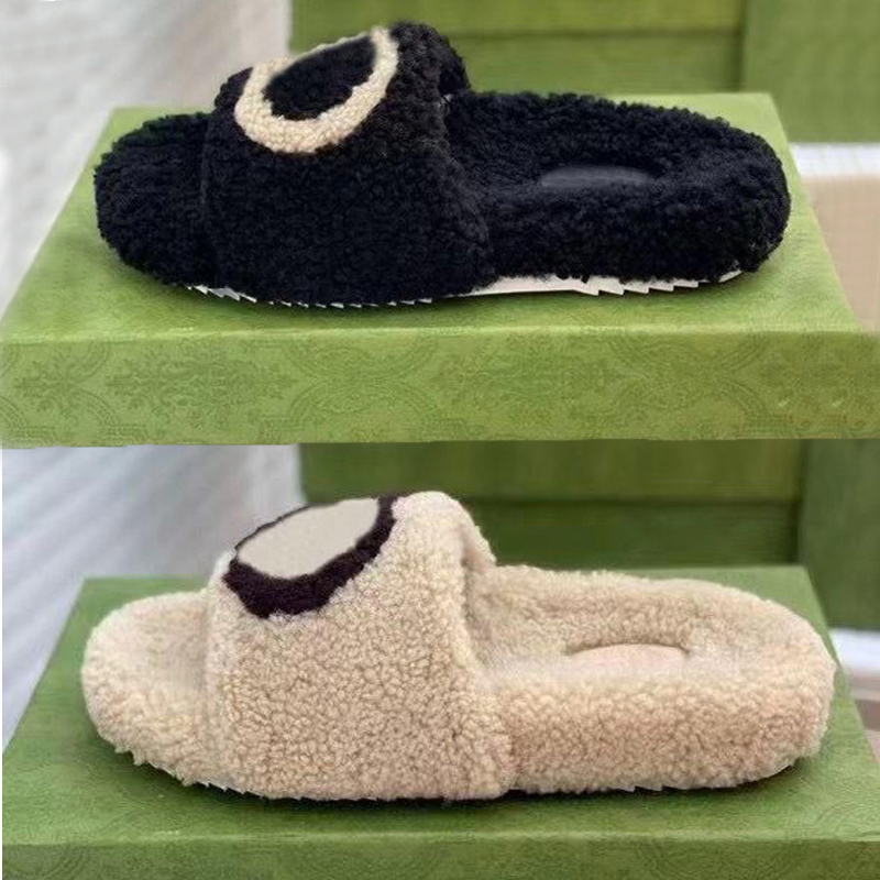 hiver hommes pantoufle mode paresseux noir blanc lettre femmes designer chaussures plate-forme sexy Lady Cartoon pantoufles en peluche 100% garde