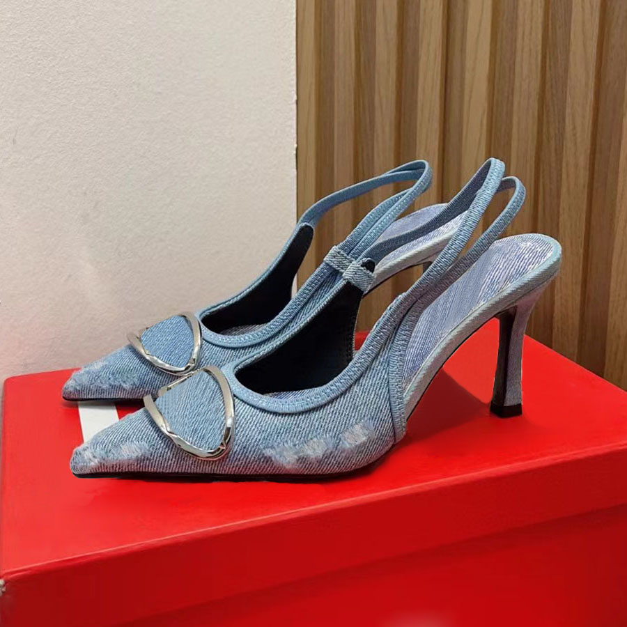 Venus SB Decollete Tank Top Denim Women's Distressed Donna with oval label for women Black Pointed Toes Stiletto Heel sandal chandelier heel-image-893591516