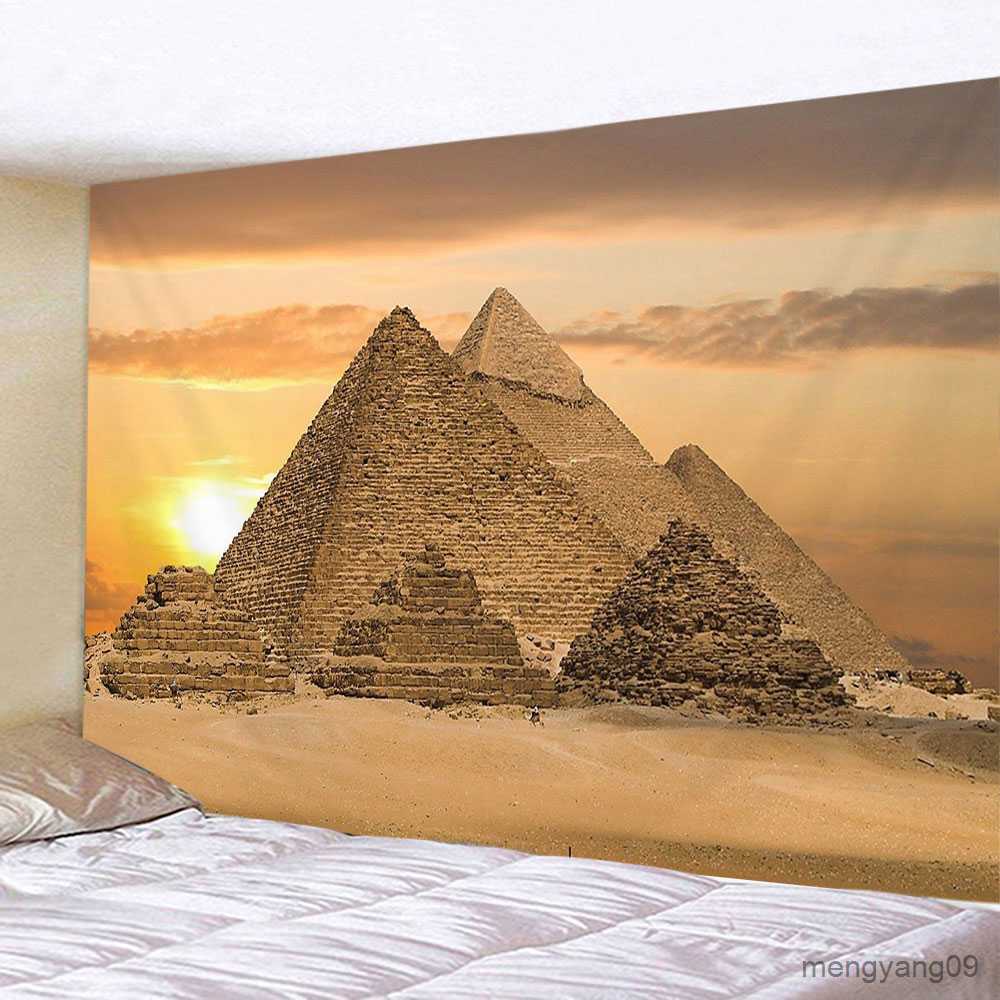 Tapestries Egyptian Pyramid Landscape Tapestry Egypt Landmark Wall Hanging Cloth Tapestries Vintage Sphinx Wall Blanket Home Bedroom Decor L26052-image-893534502