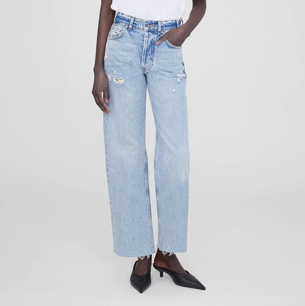 Gavin Jeans Women Designer Mid Waist Washed Blue Straight Denim Leg Nine Minute Pants-image-893966887