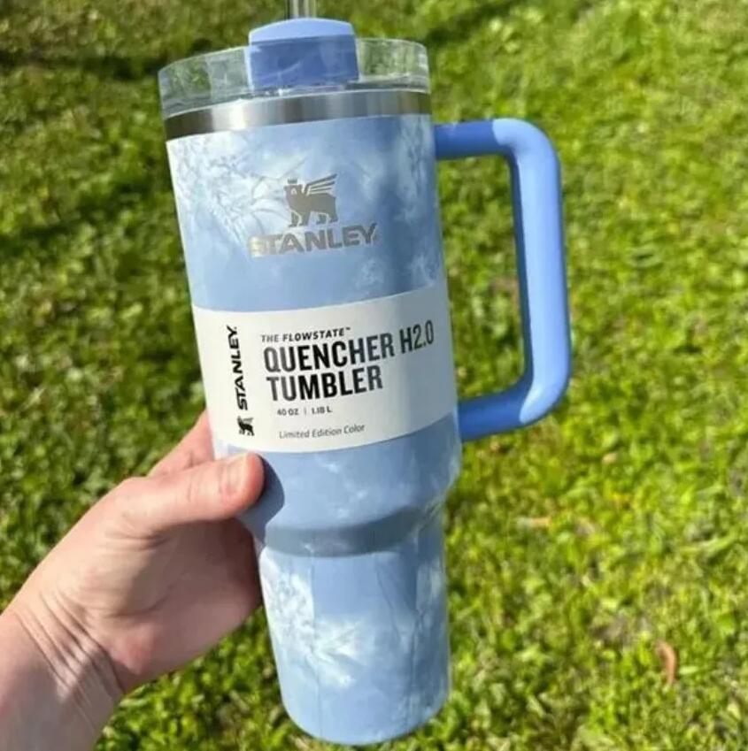 40oz Stanley Tie Dye Adventure Quencher Gobelets avec poignée Couvercles et paille Tasses de voiture de voyage en acier inoxydable Termos Bouteil