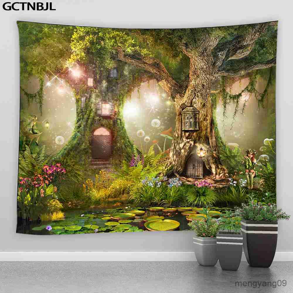Tapestries Fairy Tale Forest Tapestry And Tree Kids Girl Bedroom Living Room Background Wall Hanging Hippie Tapestries L260524-image-894511336