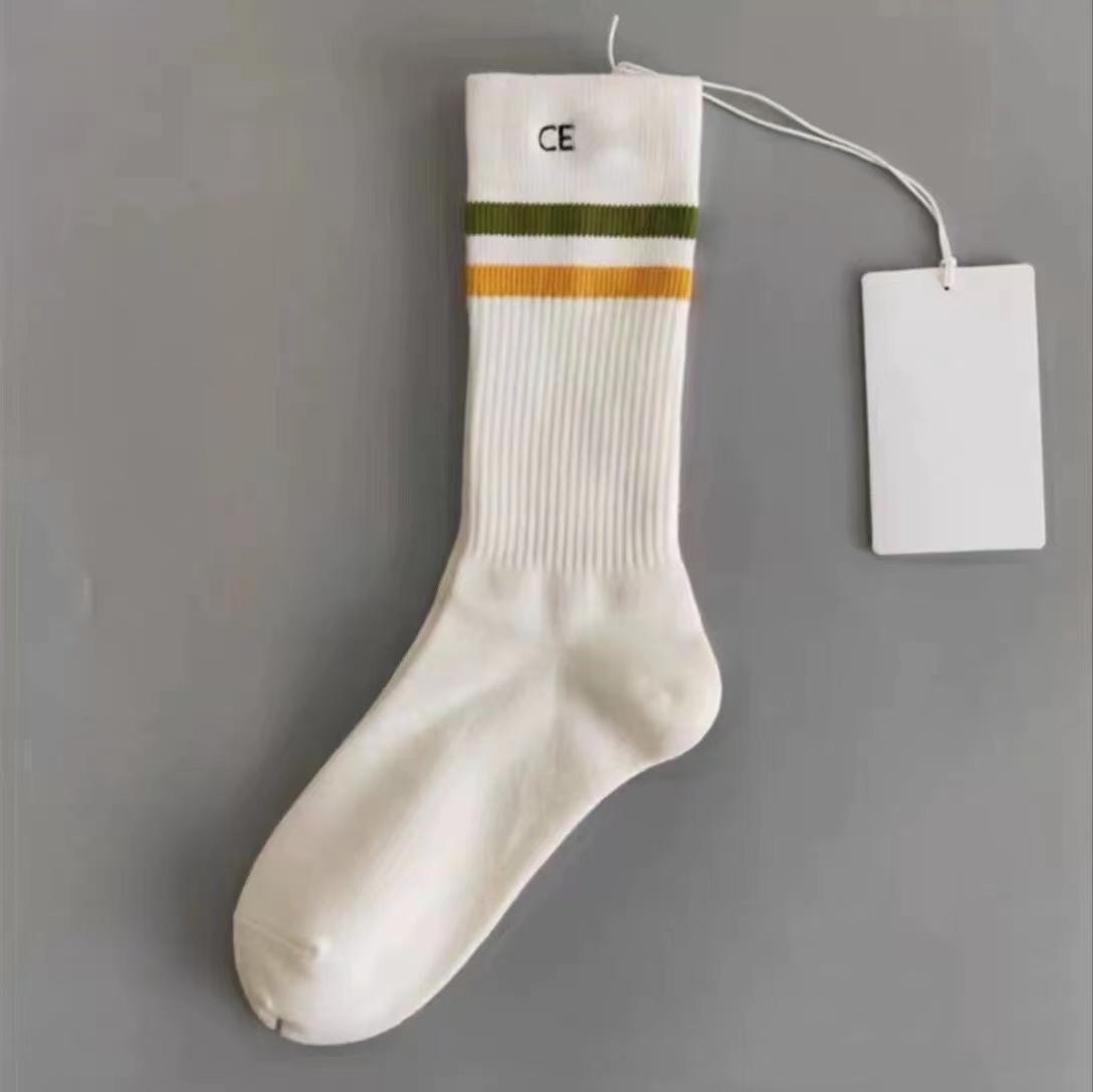 Designer Fashion Medium Length Letter Embroidery Socks Four Seasons Sports Casual Socks For Men and Women Pure Cotton Socks Classic Color-image-894209961