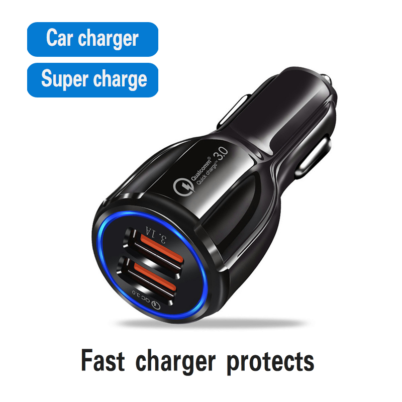 Factory sell QC3.0 5V2.4A car charger smart fast charger ciarette lighter double USB car mobile phone charging head