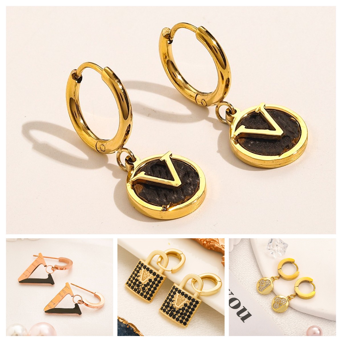 Fashion Womens 18K Gold Plated Gold Ear Stud Earrings Brand Designers Geometry Double Letters Geometric Earring Wedding Party Jewerlry Classic Style