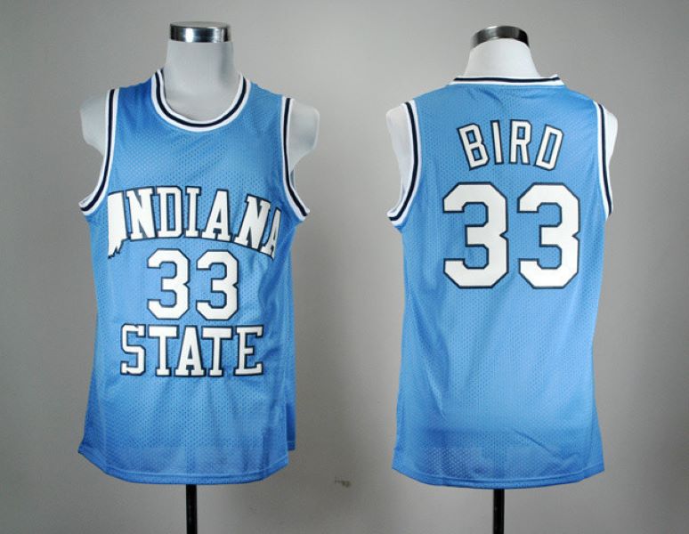 Larry Bird Indiana State Sycamores College Basketball Jersey Blue Size S-XXL-image-894348761