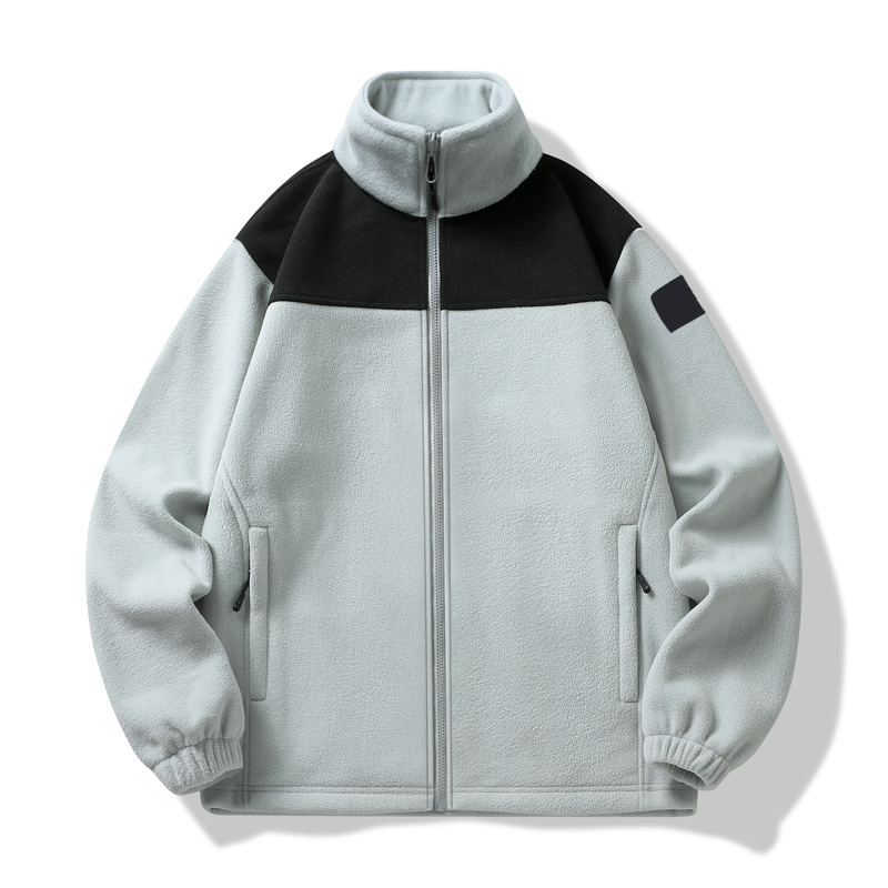 Mabinement chaud décontracté automne d'hiver toison décontracté couple couple mâle colle de stand-up cols épisser une veste en pierre multicolore