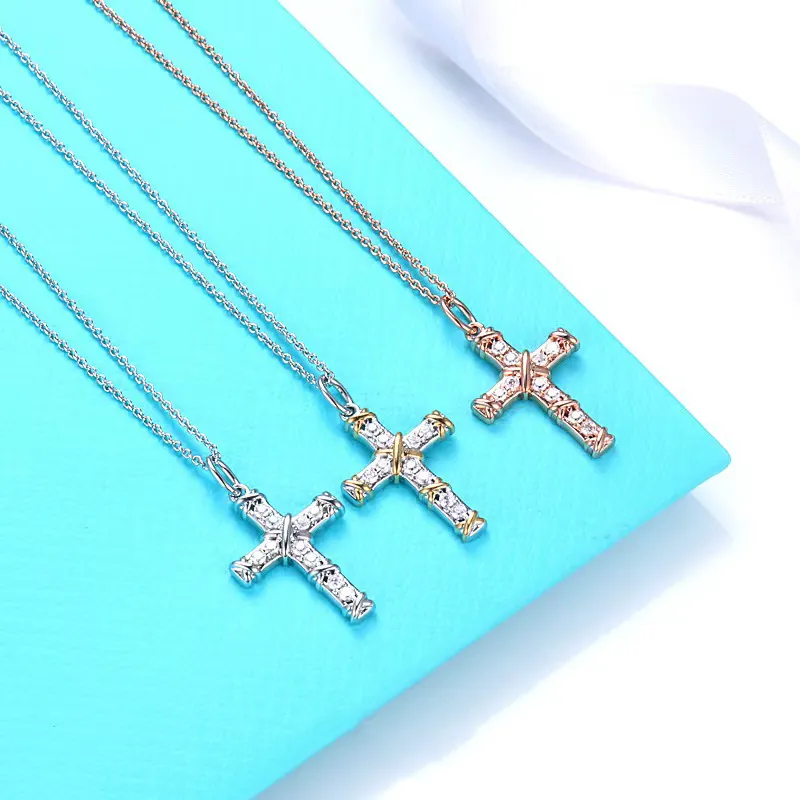 designer gold cross Full Diamond Necklace Luxury Earring Set Styling Original Fashion Classic Bracelet Women's Jewelry Gift with Box tiffani-image-894329787