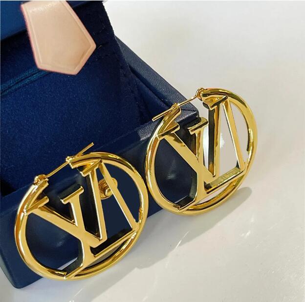 Luxury 18K Gold large hoops Premium Earrings Charm Lady Ear Studs Fashion Women Jewelry Earring with gift box-image-754128746