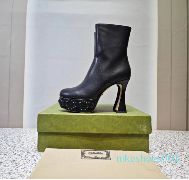 2023 Boots Classic leather Rivet Heel height 11Cm sexy Ankle boots Size 35-42-image-894491480