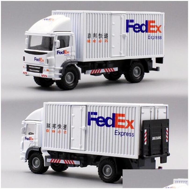 160 scale toy car metal alloy commerical vehicle express fedex van diecasts cargo truck model toys f children collection lj200930