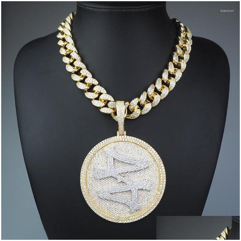 pendant necklaces mens big size iced out spinner round 44 medallion with hip hop cuban chain necklace fashion kpop icy jewelry