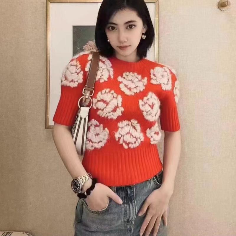 Women&#039;s Sweaters 2023 Spring French Rose Embroidery Knitted Sweater Women Pullover-image-894435158
