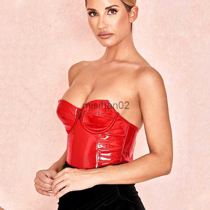 Women's Jumpsuits Rompers Women Sexy PU Leather Strapless Deep V neck Sleeveless Bodysuit Ladies Stretch Bodysuit Tops Catsuit Skinny Bodysu-image-894854218