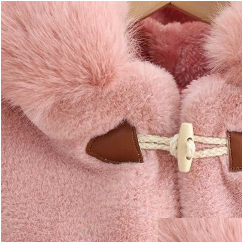 baby girl cloak faux fur winter infant toddler child princess hooded cape fur collar baby outwear top warm clothes 1-8y 210902