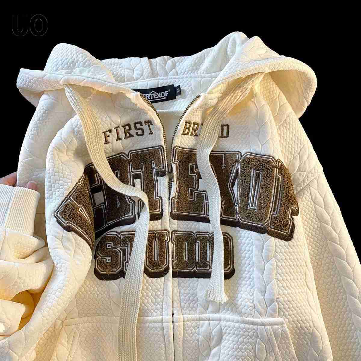 Men's Hoodies Sweatshirts American Vintage Cream Sweatshirt Spring/Summer Korean Edition Jacket Women's Loose Full Matching Cardigan Ho-image-895296633