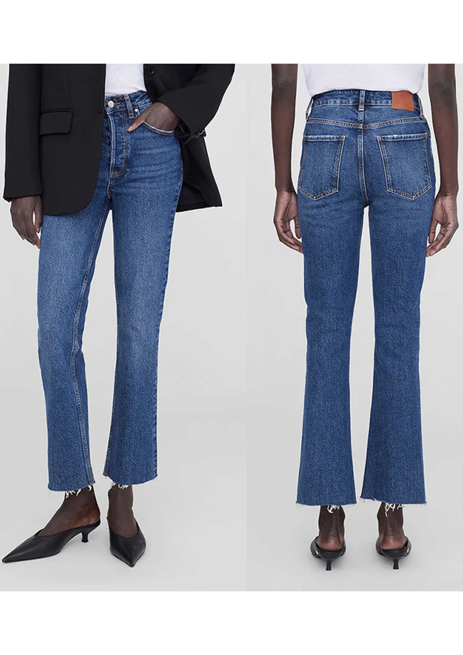Bings New Women Designer Jeans 23AW Anines Bing Classic Cotton Model Mid Waist Buckle Medium Zipper Elastic Micro Horn Fashion Cropped Straight J-image-894801438