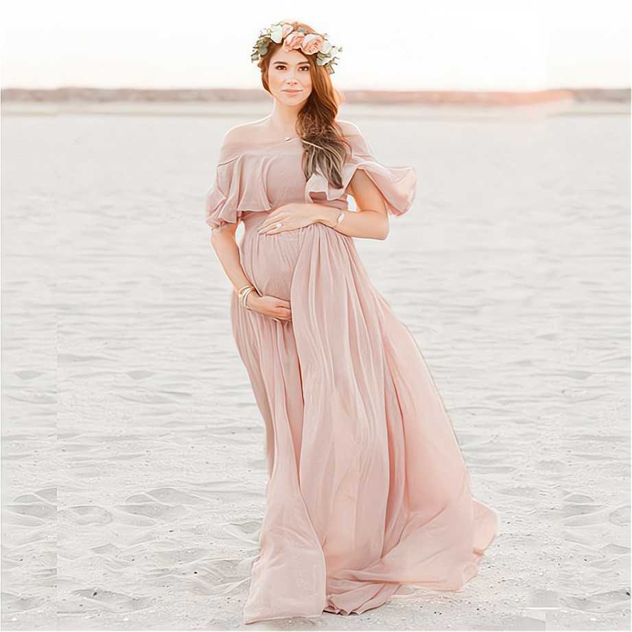 Pink Ruffles Maternity Dresses For Photo Shoot Bohemian Chiffon Pregnant Women Photography Props Dress Premama Clothes M260328-image-1095554273