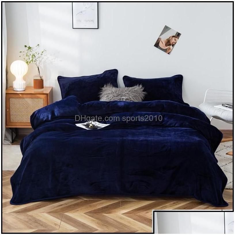 Blankets Textiles Home & Garden solid Color Winter Golden Mink Wool Blanket Fluffy Warm Soft Er Bedspread Blue Black Coral Fleece Plush Blankets For
