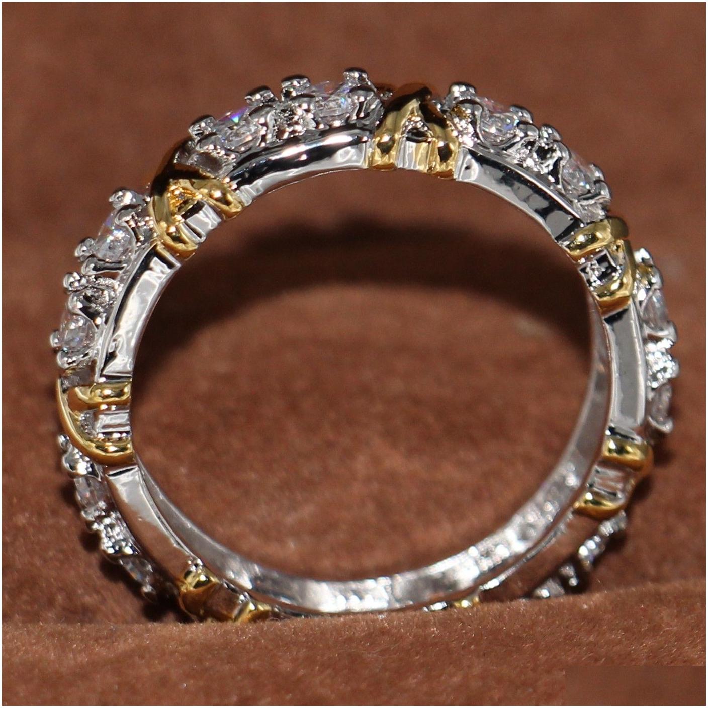 wholesale professional eternity diamonique cz simulated diamond 10kt white yellow gold filled wedding band cross ring size 5-11