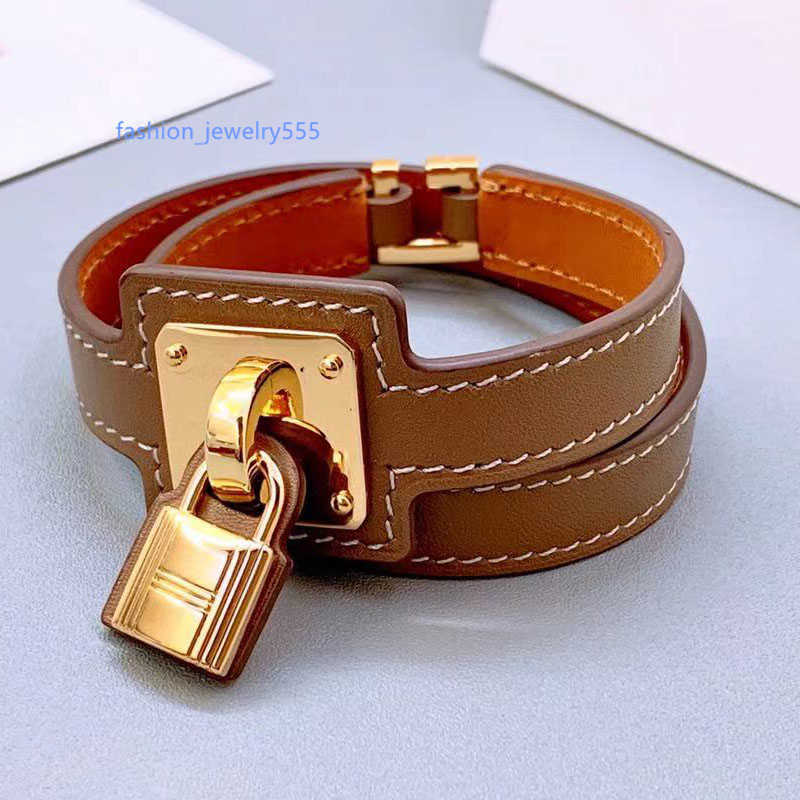 Bangle 2021hot Famous Brand Real Leather Lock Bracelet for Women the Best Gift Q0720-image-895040019