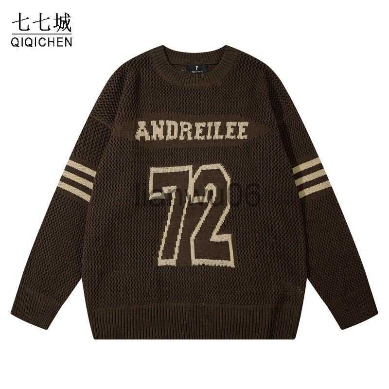Men's Sweaters Autumn Knitted Pullover Sweater Men Hollow Out Letter Printed Casual Sweaters Harajuku College Style Oversize Jumper Couple T-image-895240271