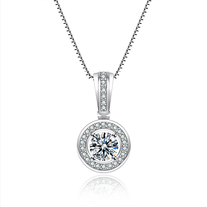 925 Sterling Silver Luxury Designer Pendant Necklaces Round Big Shining Crystal Stone CZ Zircon Diamond Elegant Necklace with Box Link Chain Wedd